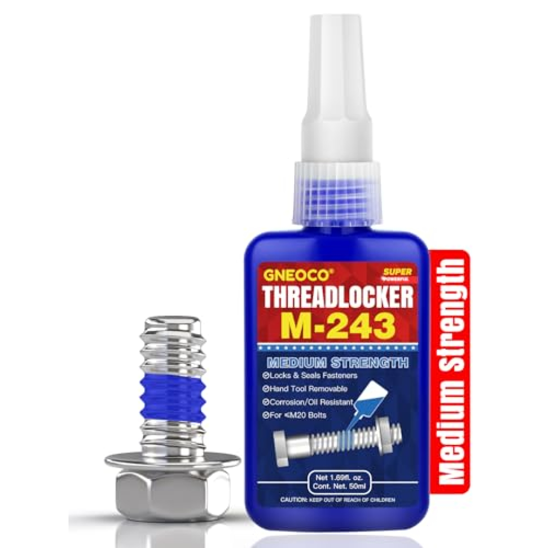 ThreadLocker Blue, Thread Lock Medium Strength Lock Tight for Nuts, Bolts, Fasteners and Metals, Anaerobic Curing Metal Glue to Prevent Loosening and Corrosion (M243-50ml)