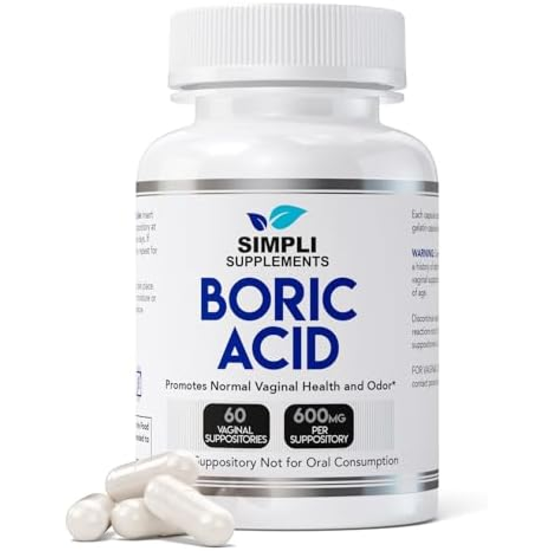 Simpli Supplements Boric Acid Suppositories for Women 600mg | 60 Count | Feminine Hygiene Support | Vaginal pH Balance & Freshness