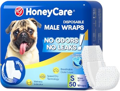 HONEY CARE All-Absorb A26 Male Dog Wrap, 50 Count, Small