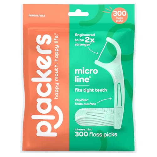 Plackers Micro Line Floss Picks, Intense Mint, No PTFE, 300 ct