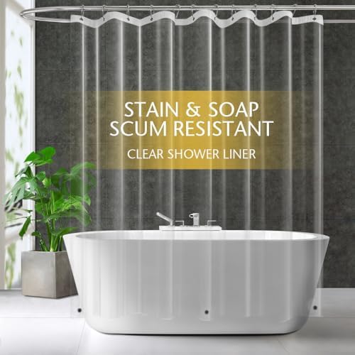 ZEMAHOME Clear PEVA Plastic Shower Curtain Liner Premium Light Weight 72″ x 72″ Transparent Bathroom Shower Showroom Curtain Liner with Rustproof Metal Gromments and Weighted Magnet