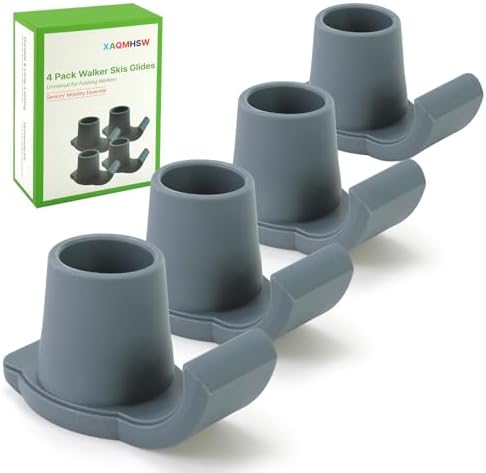Walker Skis Glides, 4 Pack, Universal Walker Accessories for Seniors | Walker feet replacement for folding walkers, durable easy-glide mobility aid, fits universal 1-1/8 inch walker tubing